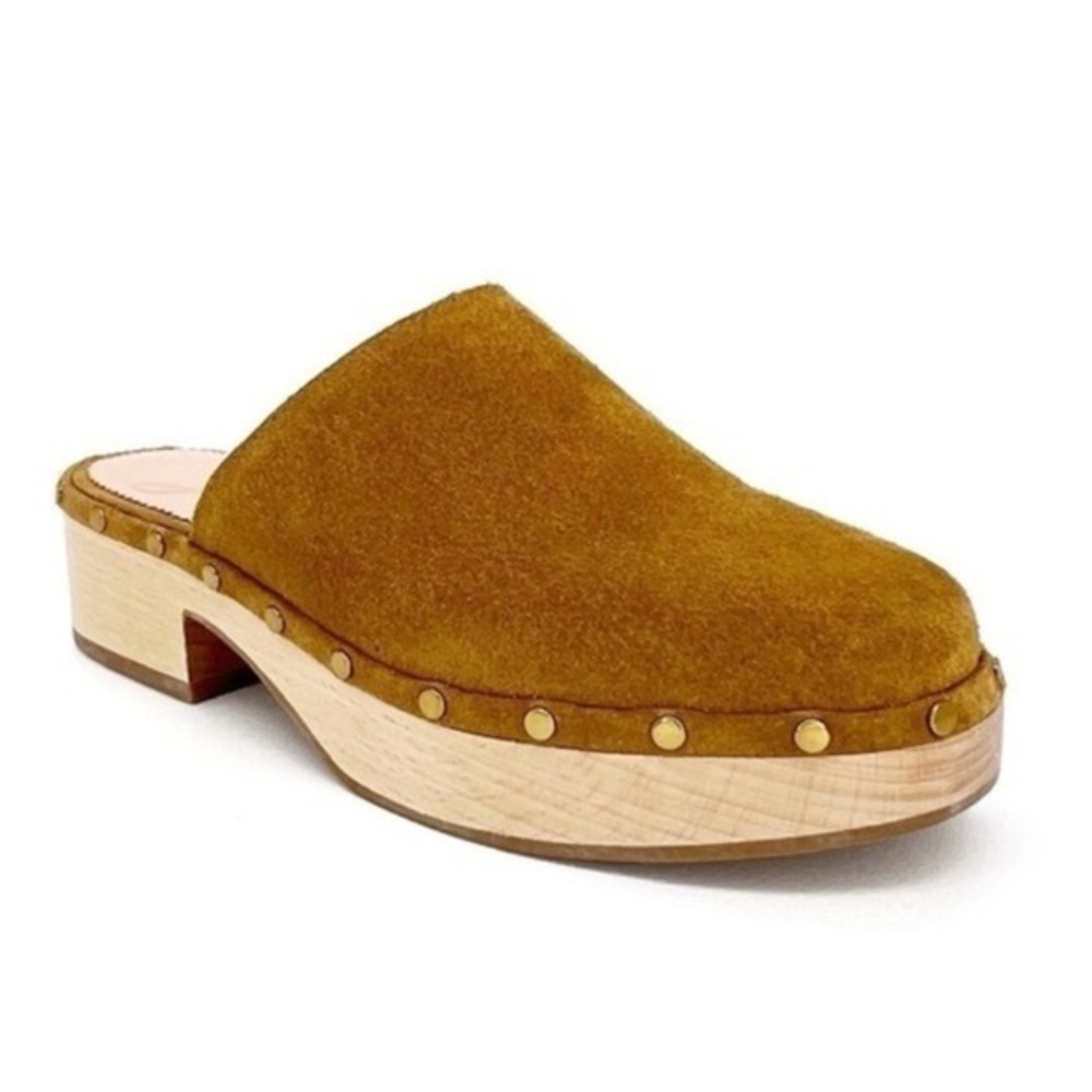 Women's J Crew Boho Wooden Clogs in suede on a burnished pecan color size 7